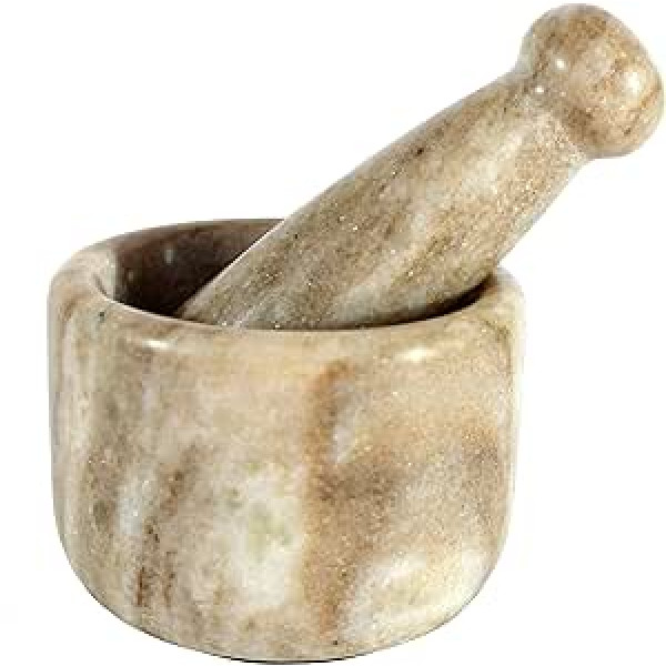 KLEO Marble Stone Mortar and Pestle Set as Spice Okhli Musal Kharad Khallad Medicine Crusher - 2.5