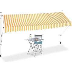 Relaxdays Retractable Drop Arm Awning / Clamp Awning, Balcony Sun Protection, Adjustable, Various Widths, Yellow Stripes, 400 x 120 cm, yellow