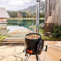 BRAST outdoor cooker with grill function, oven, BBQ, kitchen barbecue, soup kettle, chicken roaster, Hungarian goulash kettle made of sheet steel enamelled tripod, including accessories.