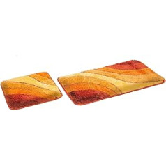 S&S-Shop Bath Mat Set, Terracotta, Wave, 2 Pieces, Non-Slip, Toilet Mat 50 x 45 cm, Bath Mat 50 x 90 cm, Bath Mat, Bathroom Rug