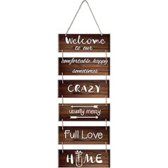 SUPERDANT Pack of 6 Welcome To Our House Wooden Signs Door Decorative Plaque Rustic Wall Slats Welcome Sign Wall Art Decor For Entrance Farmhouse Living Room Decoration Sienna Colour