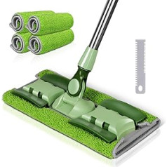 Masthome Flat Mop, 360° Floor Mop with 4 Microfibre Mop Pads, 151 cm Long Handle Mop, Adjustable, Metal Base Plate, for Quick Cleaning of Hardwood, Laminate, Tiles, Floor, Sending Scraper