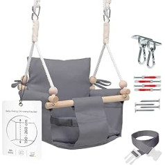 Mamoi Wooden Baby Swing with Safety Harness, Swing for Toddlers for the Garden, Indoors, Outdoors