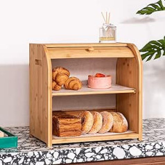 UIELPT Bamboo Bread Bin for Kitchen Countertop: 2 Layers Large Capacity Bread Storage Rustic Farmhouse Style Bread Bin Flexible Sliding Door DIY
