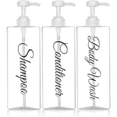 Shampoo Dispenser, Empty Pump Bottles for Bathroom, Refillable Shampoo Conditioner, Body Wash Dispenser, Plastic Press Dispenser, Waterproof Labels for Bathroom Accessories (White, 3 Pack)