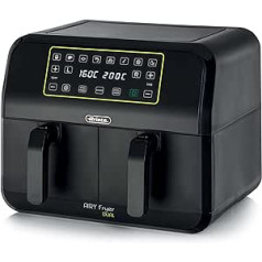Ariete 4623 Airy Fryer Dual Air Fryer with Double Basket, 1700 W, Capacity 8 L, 3 Cooking Functions, Digital LED Touch Panel, 8 Preset Programmes, Timer, 2 Baskets, Black
