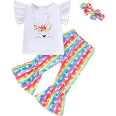 NerYuo Baby Girl Clothing Sets Easter Bunny Print Girls or Babies T-Shirt Vest Tops Shorts Trousers Outfits Clothing Sets Flared Trousers Swallow Sleeve Top (2-White, 5-6 Years)
