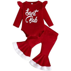 Elastic Waist Clothing for Children Kids Outfit Soft Cotton Warm Crewneck Christmas Fly Sleeve Baby Alphabet Print Bodysuit Fashion Flared Pants