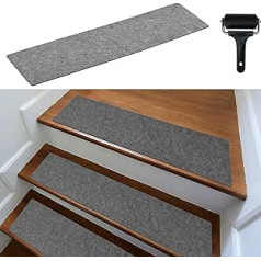cocofy Stair Treads Mats Modern Set of 15, 75 x 20 cm Large Felt Self-Adhesive Stair Mats Indoor 15 Pieces Carpet Stair Treads Stair Carpet Self-Adhesive Stairs Carpet Stair Carpet Stair Carpet Grey