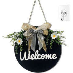 Farmhouse Sign for Spring Daisy Welcome Wreaths Hanging Round Welcome Door Sign Hanging with a Hook for Home Wall Decorations (Welcome)