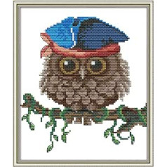 DIY 11CT Embossed Cross Stitch Kits Fabric Craft Handmade Full Range of Embroidery Starter Kits for Beginners Pre-Printed Patterns - Owl 24x28cm