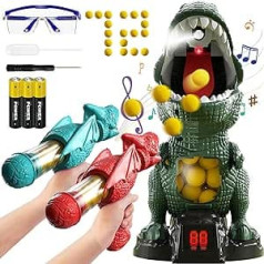 Dinosaur Shooting Toy with 2 Air Shooting Guns, Movable Shooting Toy Guns Target with 72 Foam Balls with Spray Function, LED Counter, Sound, for 5 6 7 8+ Boys and Girls