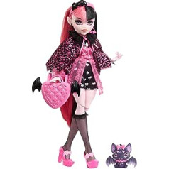 MONSTER HIGH Draculaura Doll - Vamp-tastic Fashion, Cape, Accessories, Pet Bat, for Children from 6 Years, HHK51