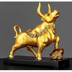 Bull and bear figures, bull figure decoration, bull resin decoration, living room decoration statue, office decor, suitable for bedroom, study, wine cabinet, office, art gift, gold, 27 x 13 x 27 cm