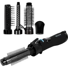 Revamp Progloss Airstyle 5-in-1 Hot Air Brush Multistyle Set Curling Brush with Retractable Comb Bristles, Ceramic Ion Attachments for Styling, Straightening, Waving, Curling and Care - Black
