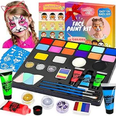 Lubibi Children's make-up set, make-up set for children, professional make-up colours, make-up palette, 23 colours, 24 stencils, 3 glitter powder, Halloween make-up set, face paints for fancy dress,