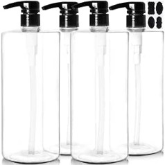 Youngever Set of 4 1 Litre Pump Bottles for Shampoo, Reusable Plastic Pump Dispenser, Soap Dispenser, Lotion Dispenser, Empty Bottle for Liquid Shampoo, Lotions, Kitchen, Bathroom (Black Pump)