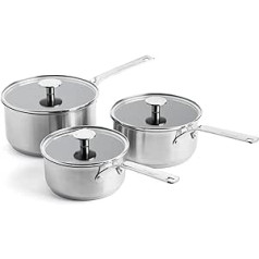 KitchenAid Stainless Steel Saucepan Set (16 cm, 18 cm and 20 cm), PFAS-Free Ceramic Non-Stick Coating, Suitable for Induction, Oven-Safe, Dishwasher-Safe, Silver