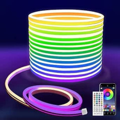 MMEEVT Neon LED Strip 10 m, RGB Neon LED Strip IP65 Waterproof, Flexible Neon LED Strip with Remote Control & App Control, Neon LED Strip with Timer & Music Sync, LED Strip with Power Plug