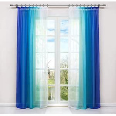 HongYa Pack of 2, Gradient Curtains, Transparent Voile Curtains with Ruffle Tape, H / W, 245 / 140 cm – Blue