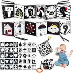 Book Black and White Baby Fabric Book Baby Toy 0 3 6 9 12 Months Book Baby Black and White Card Montessori Sensory Games Baby Toy Hanging Baby Gift Birth Girls Boys