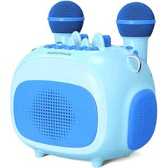 SUDOTACK Mini Karaoke Machine for Kids, KM100 Portable Bluetooth Karaoke Speaker with 2 Wilreless Microphones and Led Lights for Home Party, Birthday Gift for Girls and Boys(Blue)