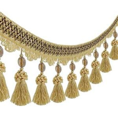 9ft Gold Pom Pom Curtain Fringe Trim Beaded Ball Tassel Sewing Tape Upholstery Fabric