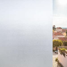 KROMAPOLIS Window Privacy Film - White Opaque Frosted Glass Sticker, No Glue, Static Adhesive, Heat Regulation, Removable Decorative Window Film for Bathroom, Home and Office