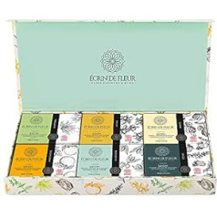 Écrin De Fleur - Handmade soap gift set – pack of 6 (cedar, aloe vera, shea butter, almond, argan, and mandarin) mixed assortment, beautiful and elegant, organically certified.