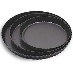 Grandwish Set of 3 Tart Tins with Lifting Base, 20/24/28 cm, Non-Stick Quiche Tin, Round