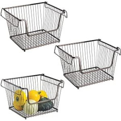 mDesign Set of 3 All Purpose Baskets (Large) - The Stackable Metal Storage Basket - Large Open Wire Basket with Handles - for Kitchen, Pantry & Co. - Bronze