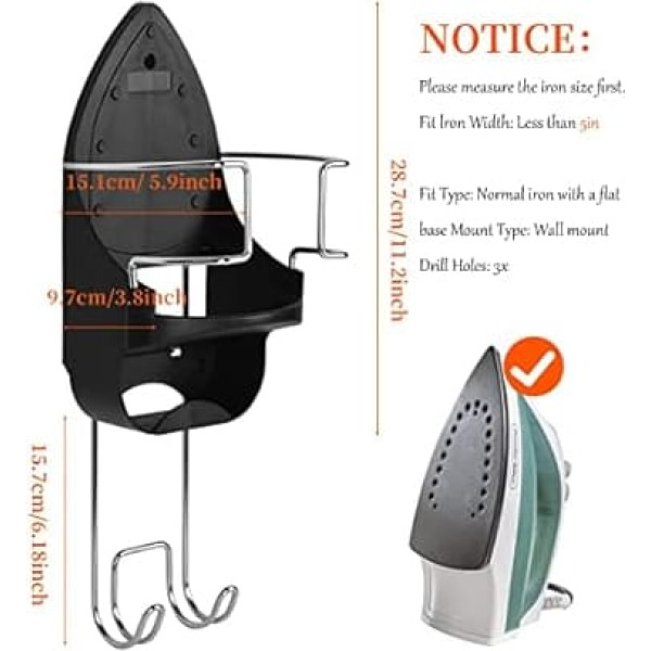 EXCLEN Ironing Board Hanger Wall Mount Ironing Board Holder Wall Shelf for Laundry Room Storage Organizer for All T or Most Y Ironing Boards (Black)