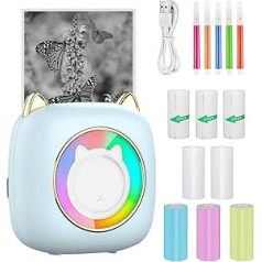 Fenyw Mini Printer, Portable Mobile Photo Printer, Wireless Photo Printer, Thermal Printer with Seven Colours LED, Smartphone Bluetooth Printer, Mini Printer with iOS/Android for Journal, Travel