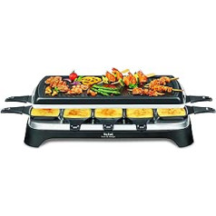 Tefal Raclette Ambiance RE4588 | für 10 Personen, inklusive Tischgrill-Funktion | Grillplatte antihaftbeschichtet + spülmaschinengeeignet | 2 Meter langes abnehmbares Kabel | Schwarz/Edelstahl | 1350W