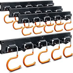 Turakos Garden Tool Holder - 4 x 40 cm Tool Holder Wall Mount with Non-Slip Rubber Coating, Garden Tools Hanging for Garage, Tool Shed, Cellar