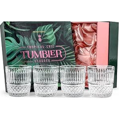 GLASSIQUE CADEAU Vintage Crystal Pineapple Gin, Rum, Vodka, Tequila Tropiche Cocktail Glasses, Set of 4, 280 ml Crystal Heavy Tumbler Glasses with Grooves for Classic Lowball Cocktails