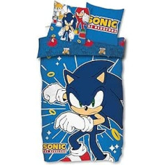 SkyBrands Sonic Bed Linen 135 x 200 cm 80 x 80 cm Gaming Bed Linen Sonic The Hedhehog 2-Piece Bedding Set Cotton 1 x Duvet Cover 1 x Pillow Cover Children's Bed Linen Boys