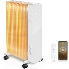 Oil Radiator Electric Heater with 24 Hour Timer Timer, Multiple Protection & Child Lock, Room Electric Heater with WiFi App & LED Touch Display (White, 2000 W)