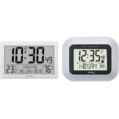 Technoline WS8016 WS 8016 Radio Controlled Wall Clock with Temperature Display, Plastic, Silver, 225 x 143 x 24 mm & WS 8005 Radio-Controlled Wall Clock, Silver/Black, 22.6 x 3 x 18 cm