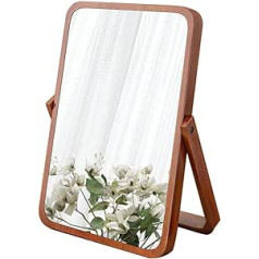 Hosoncovy Wooden Frame Stand Makeup Mirror Cosmetic Mirror Table Mirror with Wooden Frame and Standing Mirror for Hanging (Brown)