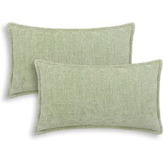 CaliTime Pillow Covers 2 Pack Cotton Thread Stitched Edges Solid Dyed Soft Chenille Cushion Covers for Couch Sofa Home Farmhouse Decoration 30cm x 50cm, Sage