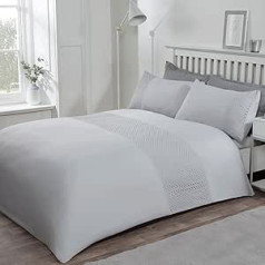 Sleepdown Lace Border Duvet Cover Set Silver Grey Luxury Soft Easy Care Duvet Cover with Pillowcases Double (200x200cm) Polyester