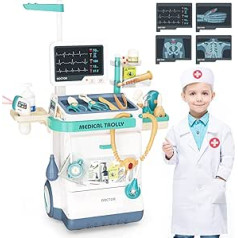 Fegalop Medical Toy Doctor Toy Set for Boys & Girls Mobile Cart with Lights, Eye Chart, Thermometer, Stethoscope, Pulse Machine, Great Gift for Toddlers (28 Pieces)