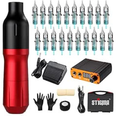 STIGMA STP7KITP192-2-EU Tattoo Rotary Machine Set Complete Tattoo Pen with 20 Cartridges Needles Digital Display Power Supply Tattoo Kit with Plastic Box for Beginners and Tattoo Artists