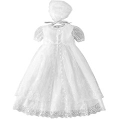 Embroidered Lace Christening Dress Smocked Christening Dress with Hood for Baby Girls 3-24 Months Newborn