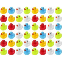 WELLGRO 48 Bath Ducks Colourful (Yellow, Red, White, Blue, Green) Each Duck Approx. 5.5 x 5 cm (Diameter x Height), Rubber Duck