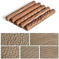 Gokelomg Pack of 5 Pottery Tools Hand Rollers for Clay Stamp Clay Pattern Roller