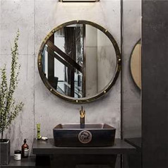 LITL Retro Round Wall Hanging Mirror Bathroom Embellishment Home Rivet Decoration Mirror Metal Wall Vanity Shaving Mirror Vintage Industrial Style Suitable for Bar Cafés LITL