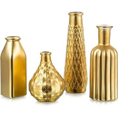Glasseam Flower Vase Glass Vase Gold, Small Vases Decoration, Set of 4 Glass Vases, Vintage Vases Small for Living Room Table, Golden Flower Vase, Beautiful Flower Vases for Christmas, Bedroom, Home