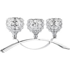 SUMNACON Silver Crystal Candle Holder 3 Arm Crystal Bowls Candle Holder Tea Light Decorative Candelabra Candle Holder for Christmas Halloween Wedding Dinner Home Office